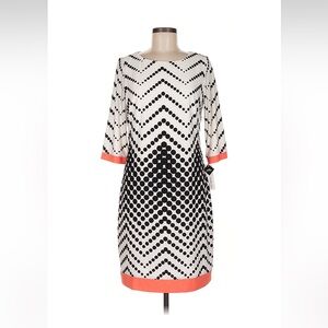 Studio One Black and White Chevron Dot Dress with Coral Trim